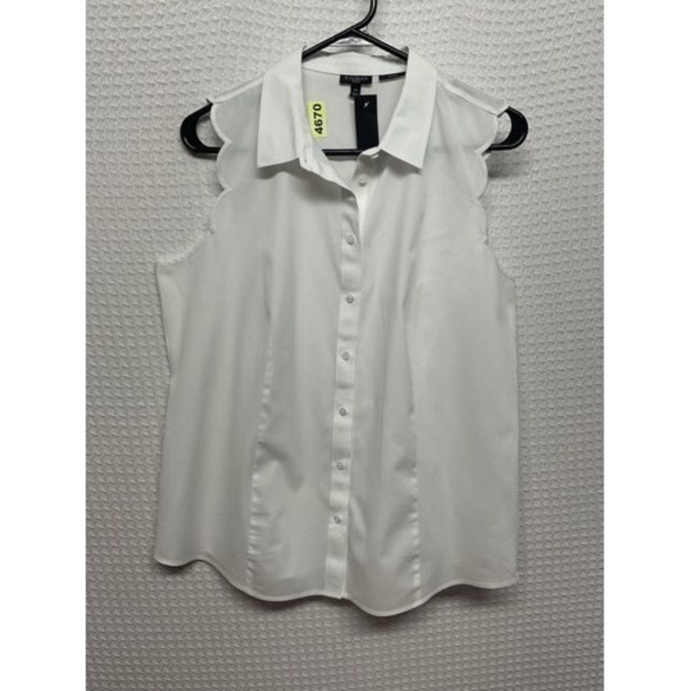 NWT Talbots Non-Iron White Scalloped Sleeveless Shirt Blouse Women 14P Thailand